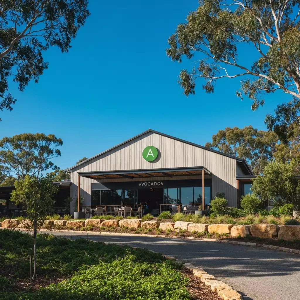 Exterior view of Avocados Perth venue, surrounded by lush Perth Foothills greenery