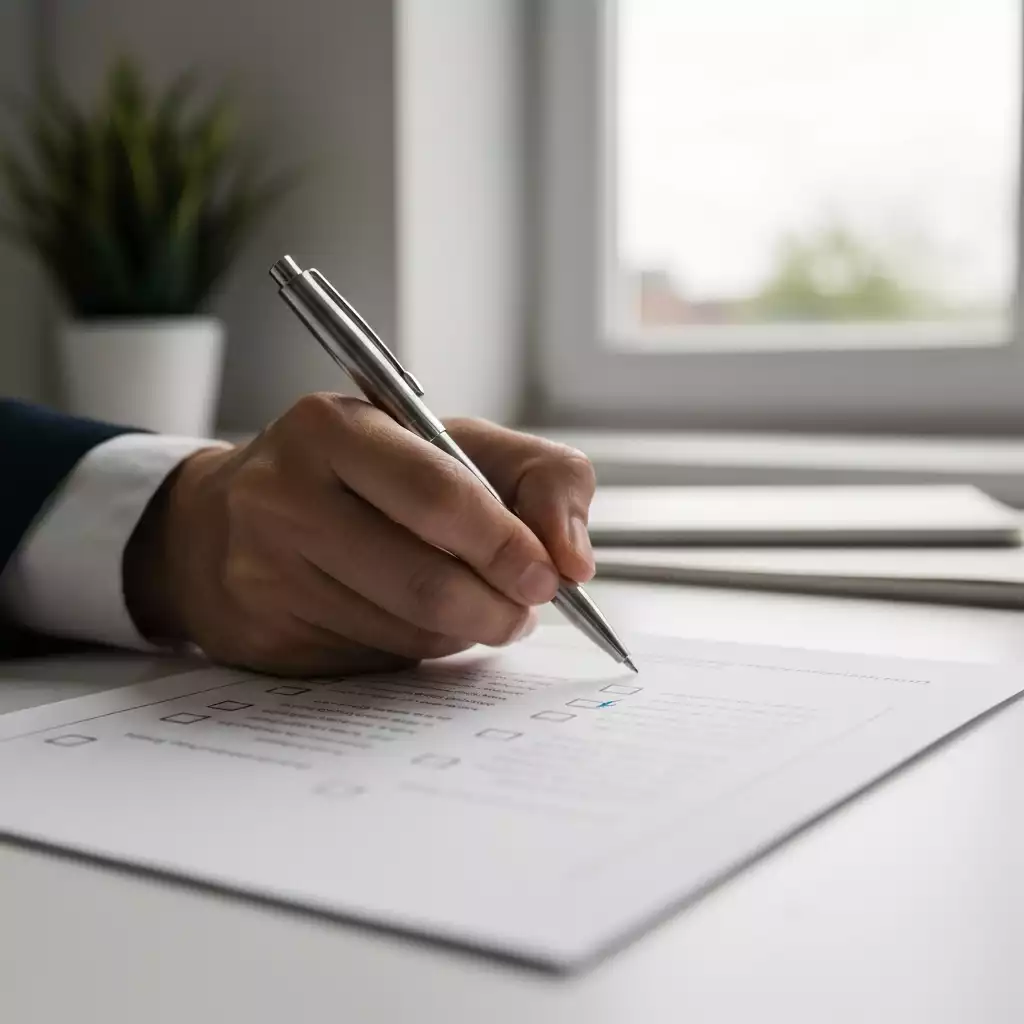Close-up of a hand checking off items on a corporate event planning checklist