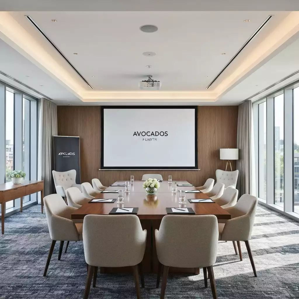 Modern conference room setup for a corporate event at Avocados Perth